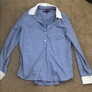 Blue button-up with white detail